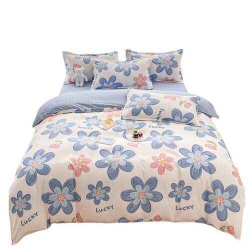 Direct Selling Simple and Thick Cotton Napped Four-Piece Set Student Dormitory Grid Quilt Cover and Sheet Three-Piece Set Gift Drop Shipping