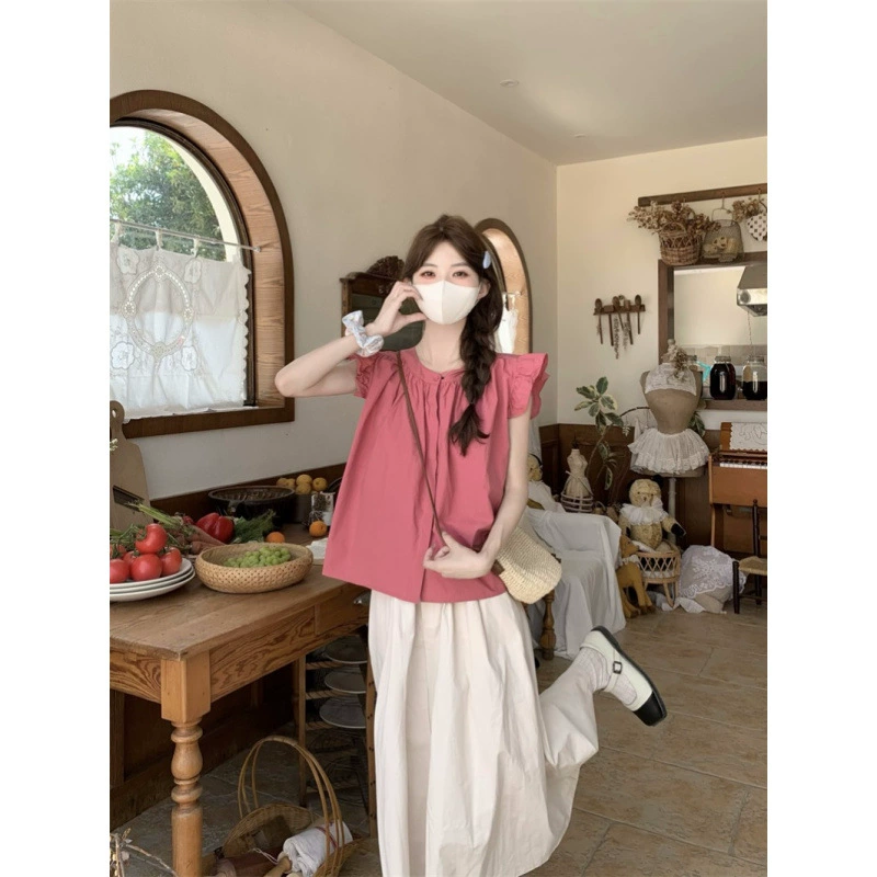 Реальный снимок и реальная цена, маленькая кукольная рубашка с круглым вырезом и летающими рукавами + универсальная юбка