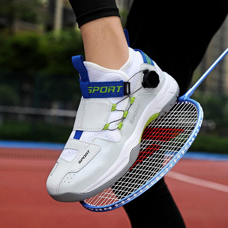 Lace-Free Carbon Plate Badminton Shoes for Men and Women, One-Generation Rotating Button Professional Badminton Game Training Shoes