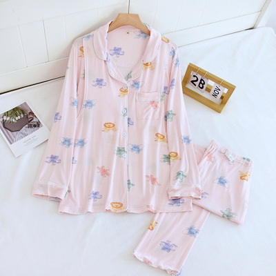 modal Month of service suit Spring and summer Thin section Lapel pregnant woman pajamas cotton material Long sleeve Nursing services One piece On behalf of