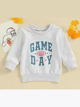 2024年欧美秋冬新款童装 纯色宝宝时髦卫衣橄榄球印花上新