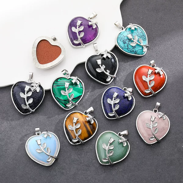 Natural Stone Crystal Pendant Love Heart Necklace Pendant Crystal Pendant Pendulum Love Heart Accessories Jewelry Factory Wholesale