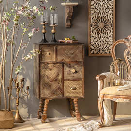 美式田园柜子实木边柜客厅民宿酒店床头柜复古五斗柜家用收纳简约