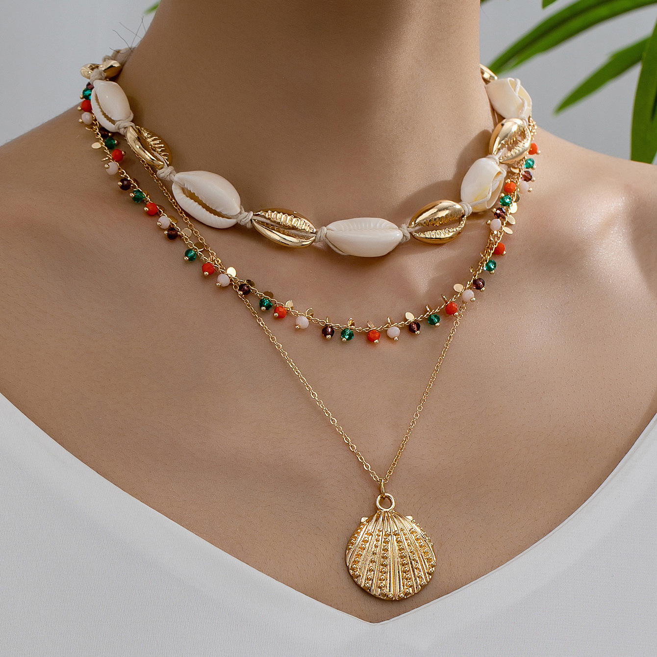 35g Weight Alloy Pendant Material Vacation Bohemian Marine Style Geometric Scallop Shell Alloy Wholesale Pendant Necklace Necklace
