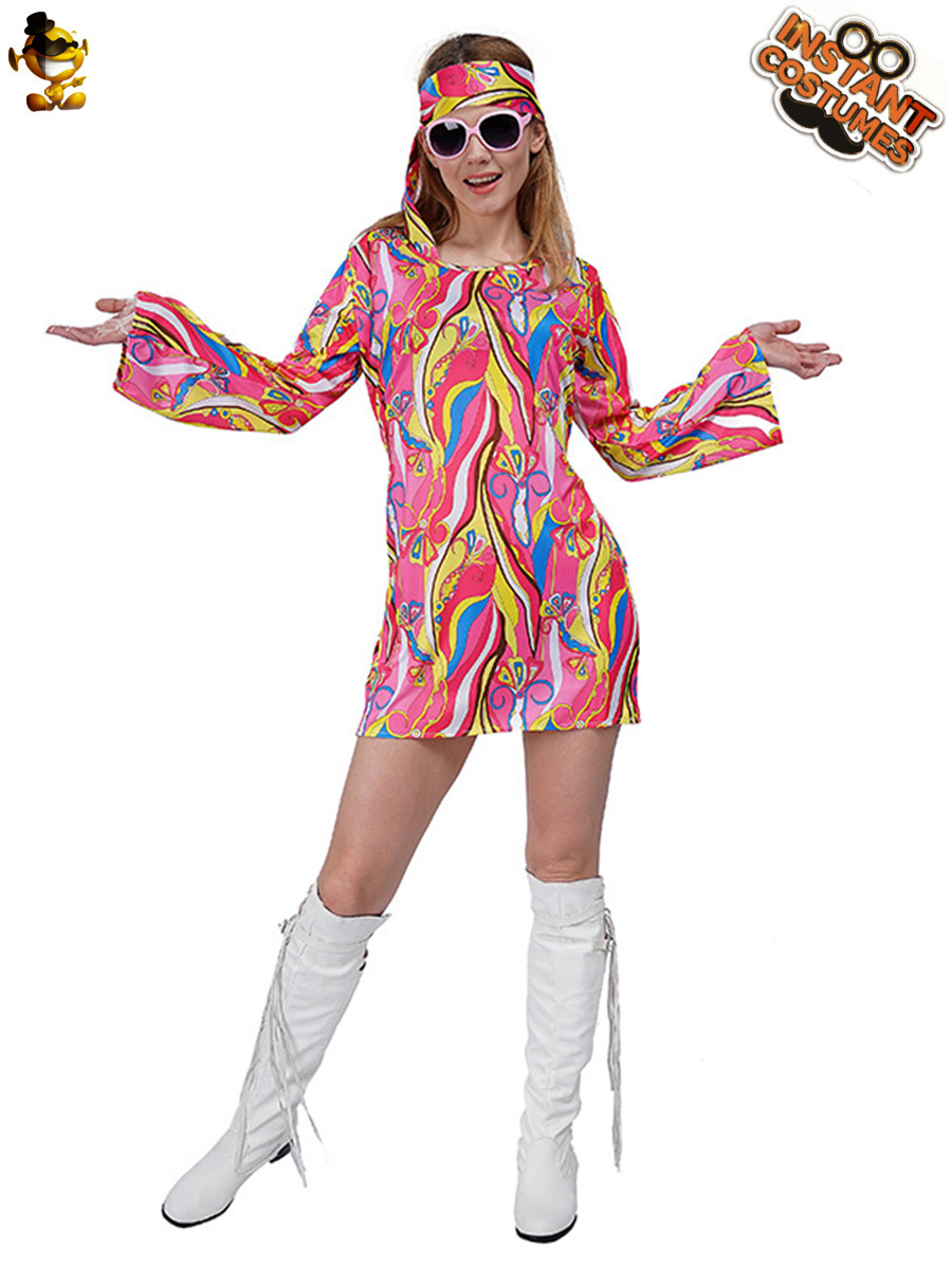 Carnaval de las mujeres adultas hippie Rock party traje grande de las mujeres hippie papel traje de rendimiento en 1960 s