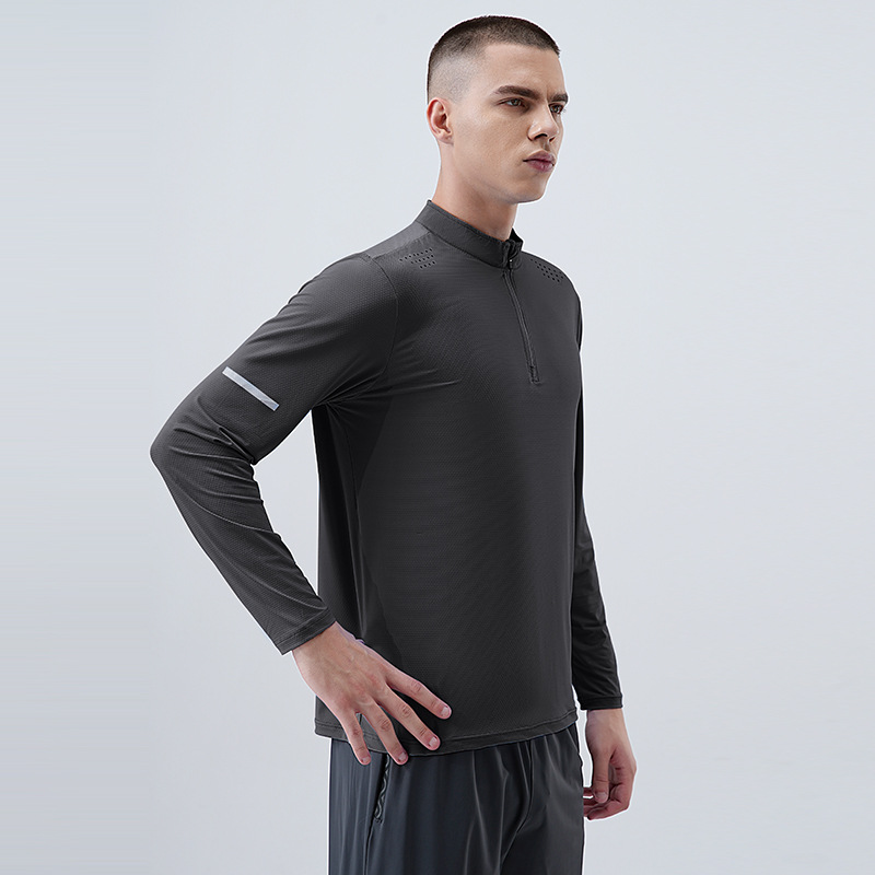 Primavera y otoño nueva manga larga media cremallera ropa de secado rápido deportes fitness suéter transpirable entrenamiento superior correr entrenador camisa
