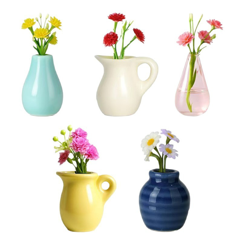 Mini vasos de adsorción transfronterizos refrigerador pegatinas decoraciones ins cerámica mosaico mini vasos de flores para gatos deben recolectar botellas