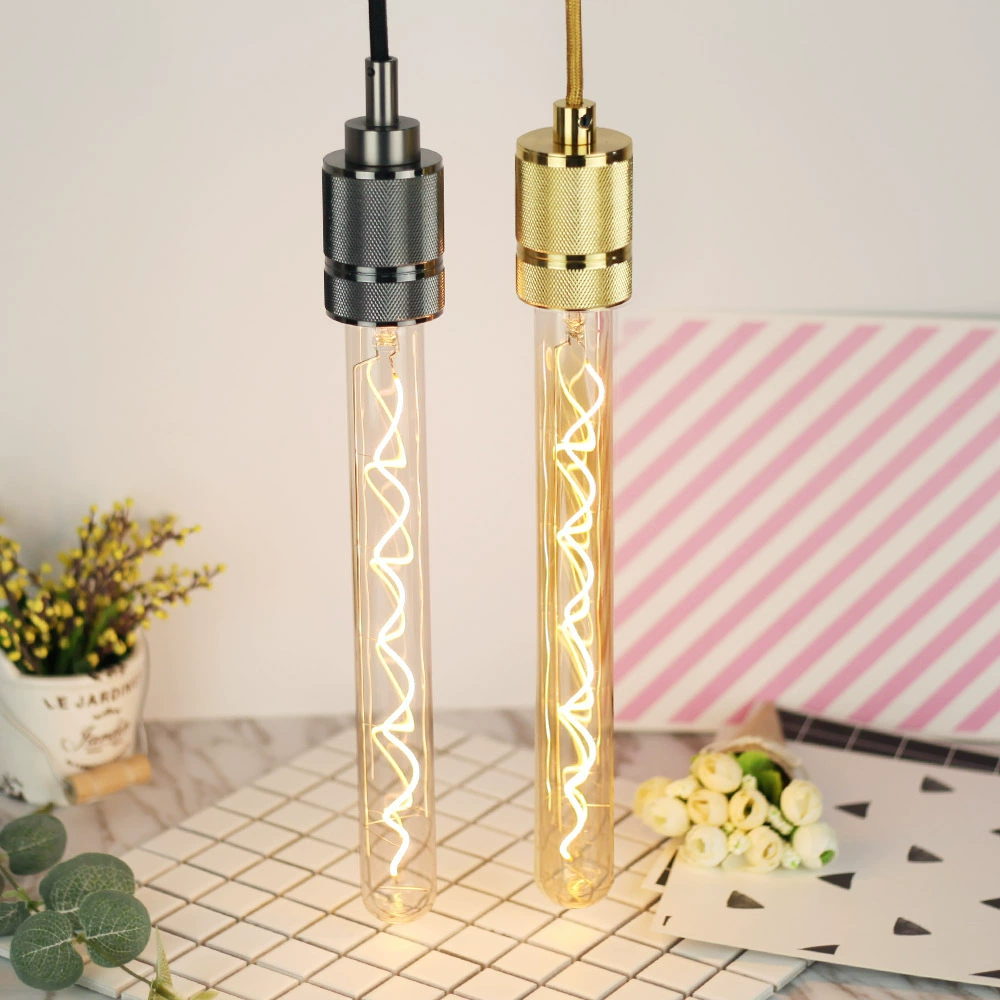 Soft filament T32*300 gold transparent single spiral dimmable E27 screw port personalized decoration home LED bulb
