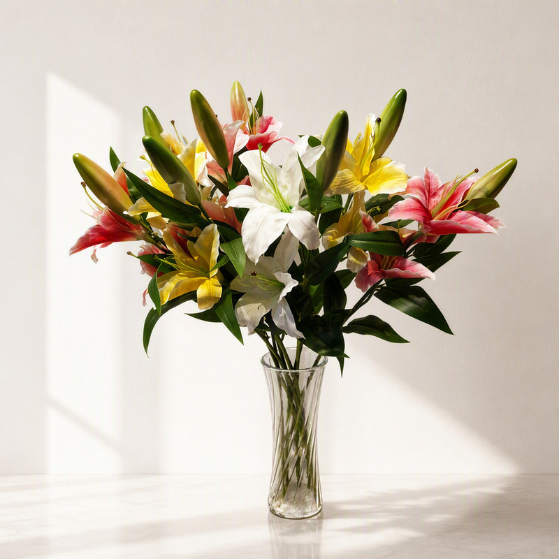 Three-Headed Artificial Wild Lily Flowers with Two Blooms and One Bud for Indoor Home Decoration, Green Plant Arrangement, Wedding Bouquet Wholesale Three-Headed Artificial Wild Lily Flowers with Two Blooms and One Bud for Indoor Home Decoration, Green Plant Arrangement, Wedding Bouquet Wholesale