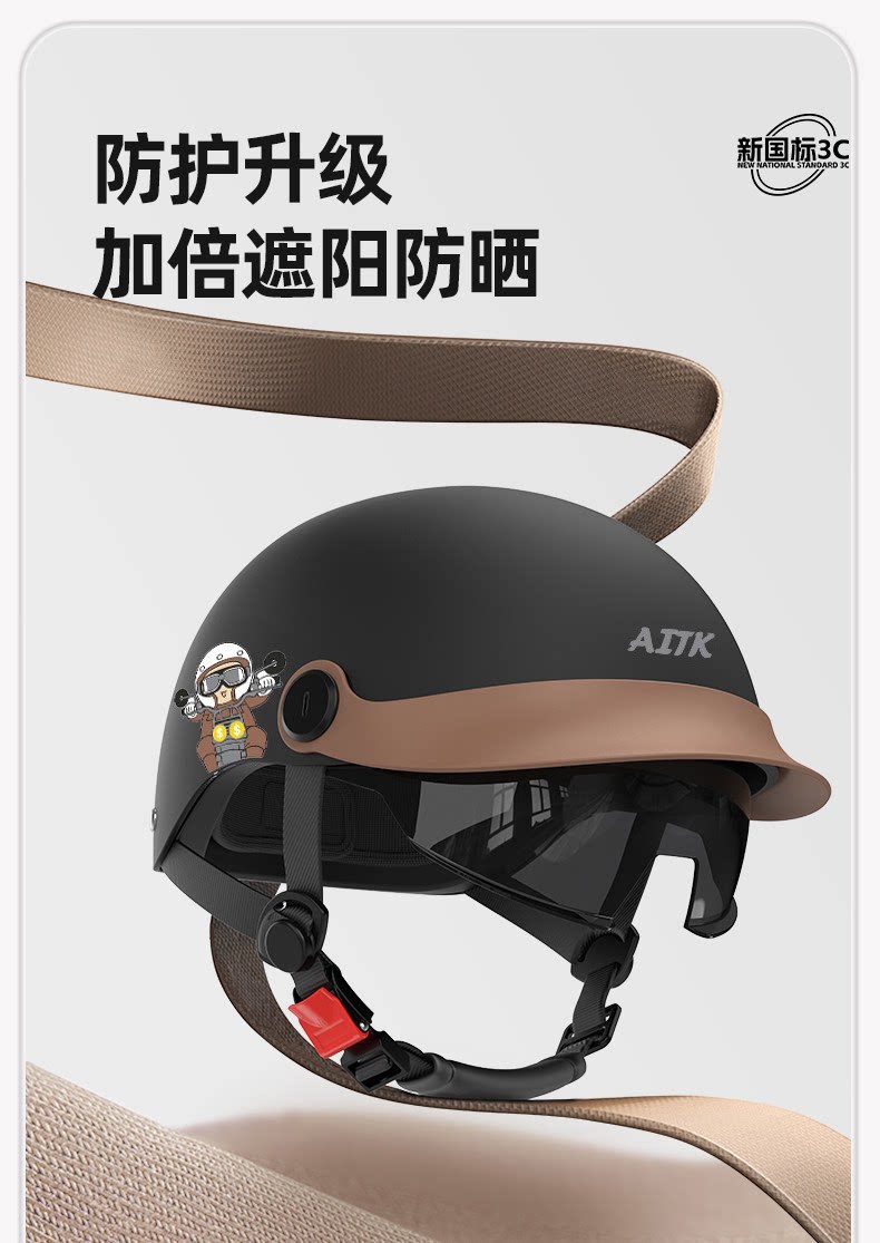 New national standard 3C certified electric motorcycle helmet for men and women, summer retro half helmet, breathable and lightweight helmet for all seasons