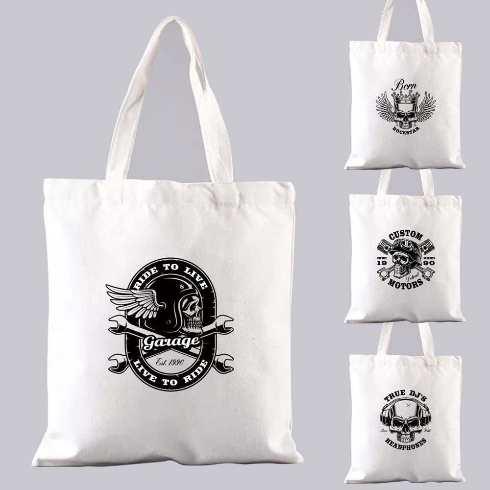 Skulls头骨印花购物袋个性创意单肩帆布背包学生时尚清新手提袋