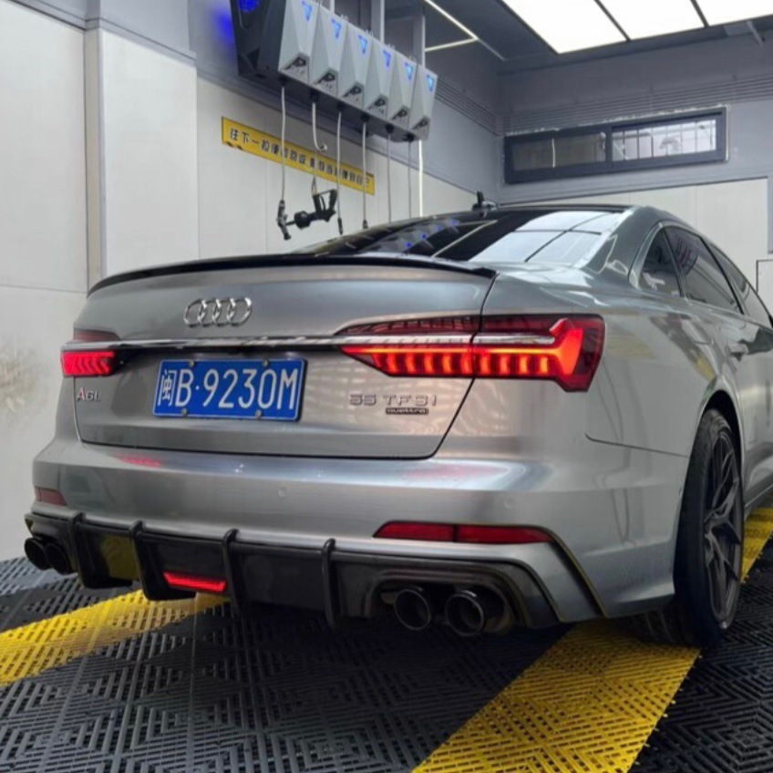 Suitable for 19-25 Models of Audi C8 A6 Modified to S6 with Lighted Rear Lip, S-Line Rear Diffuser, Tailpipe Exhaust, and Rear Bumper