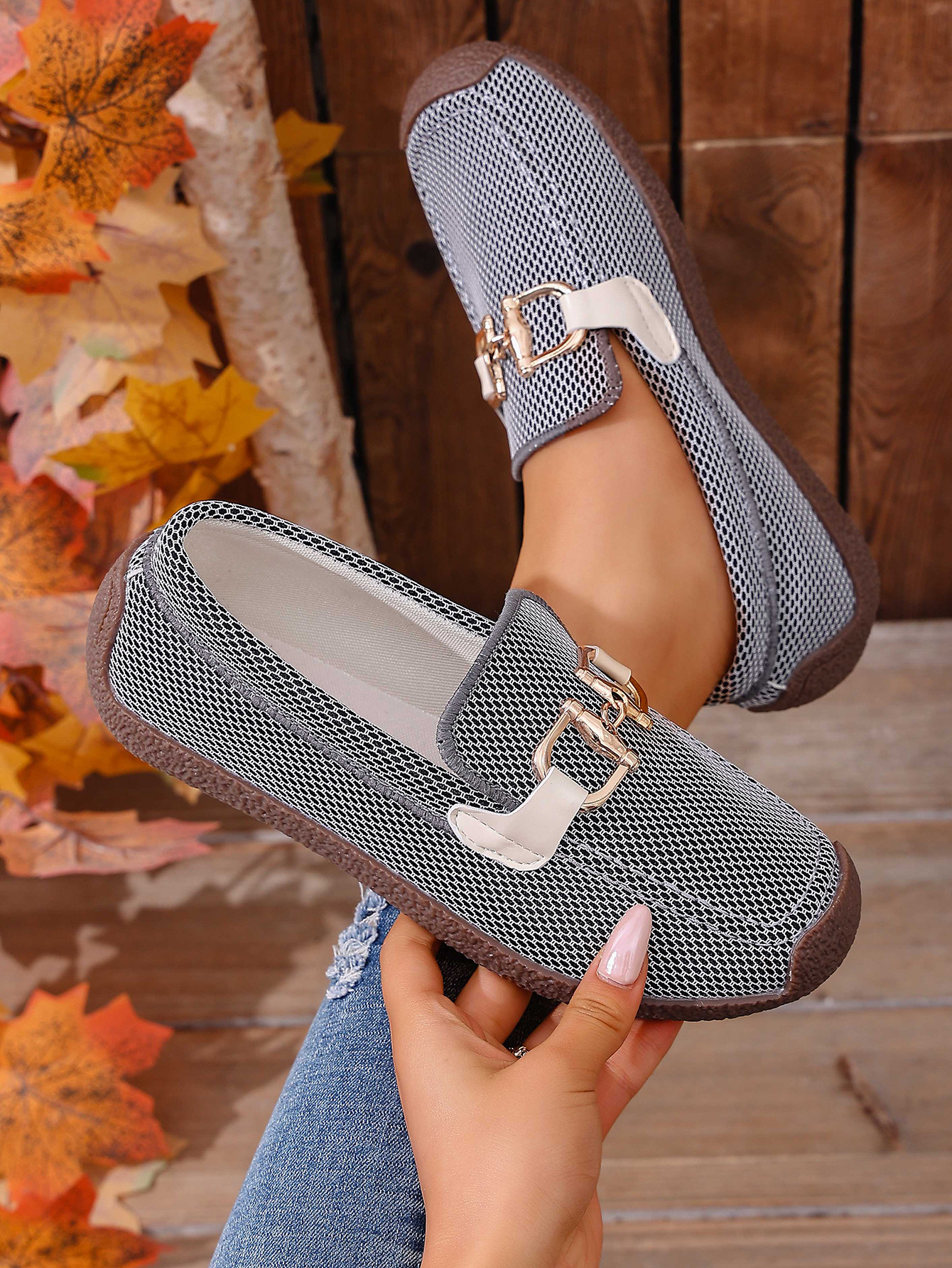 Comfortable Metal Chain Slip-On Casual Loafers Women's Flat Cross-Border Easy Wear Spring New Style_vogvips.com