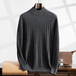 Autumn and Winter 2024 New Solid Color Semi-turtleneck Cashmere Knitwear Men's Soft Cashmere Knitwear Loose Sweater