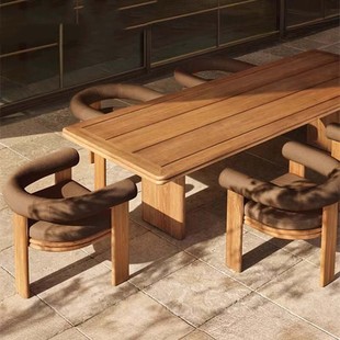 Leisure Outdoor Tables and Chairs Solid Wood Courtyard Garden Hotel Villa Restaurant Designer Rattan Chair Outdoor Teak Single Chair