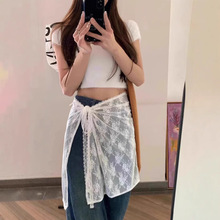 屁帘蕾丝半身裙 韩国ins蕾丝叠穿纱裙小众绑带设计辣妹搭配围裙