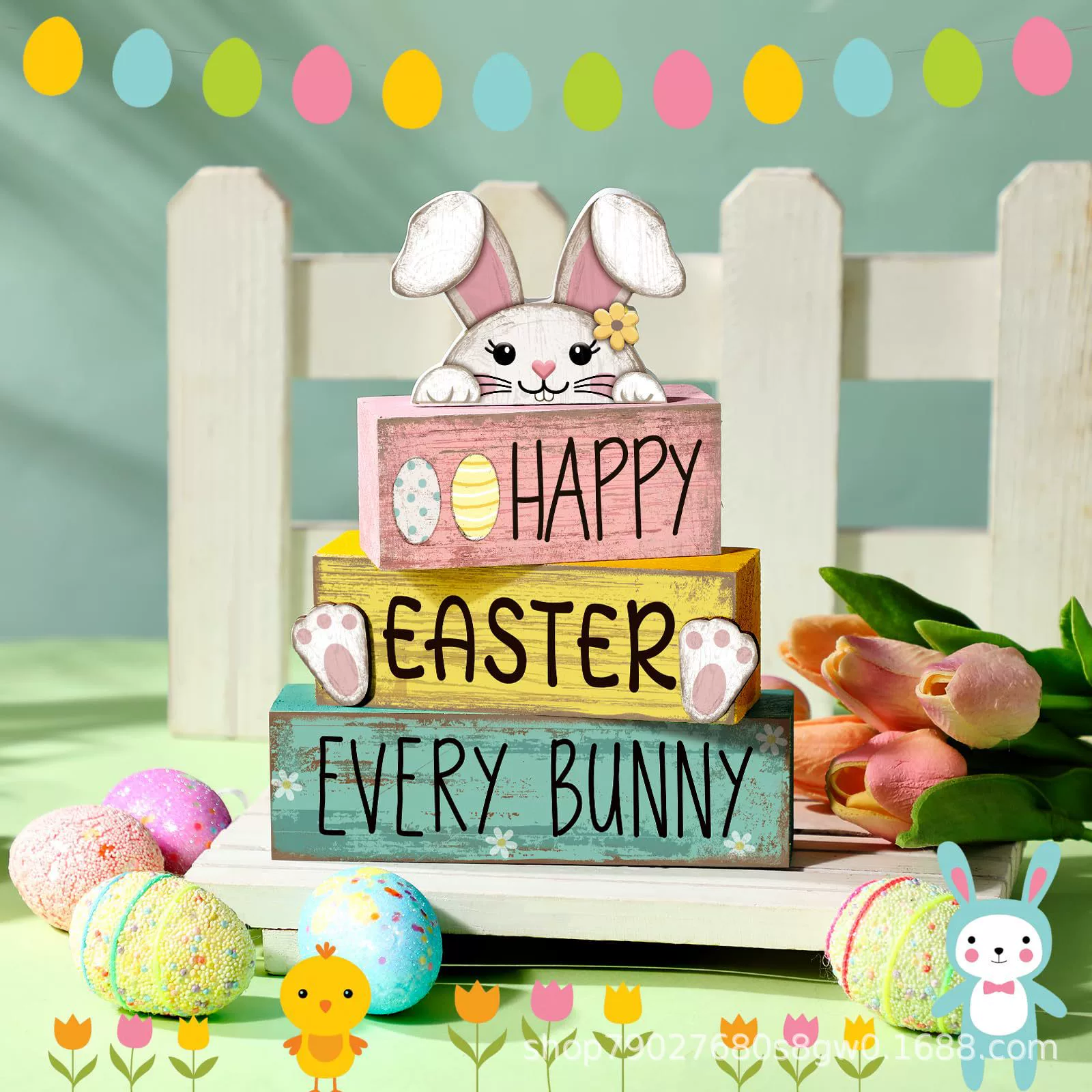 Деревянные пасхальные кролики украшения столешницы многослойные поддоны для дома фермерский дом фестиваль может складываться в три слоя строительных блоков логотип