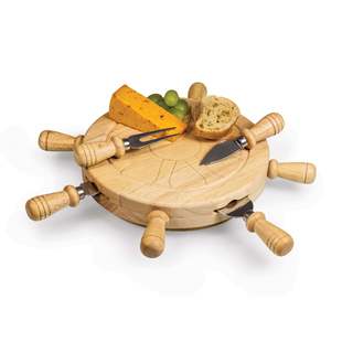 Household Wooden Round Rudder Shape Cutting Board Cheese Board Deli Cheese Board with Knife and Fork Kitchen Wooden Cutting Board
