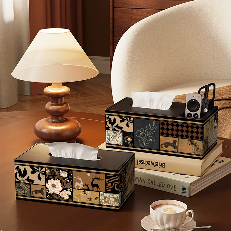 Light Luxury Mid-Century Style Tissue Box Living Room Remote Control Storage Box Coffee Table Paper Drawer Hotel Commercial High-End Tissue Box