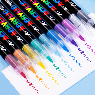 Press-Free Straight Liquid Acrylic Marker Pen for Children's Art Graffiti Brush Soft Head Stackable Color Easy Washable Acrylic Pen