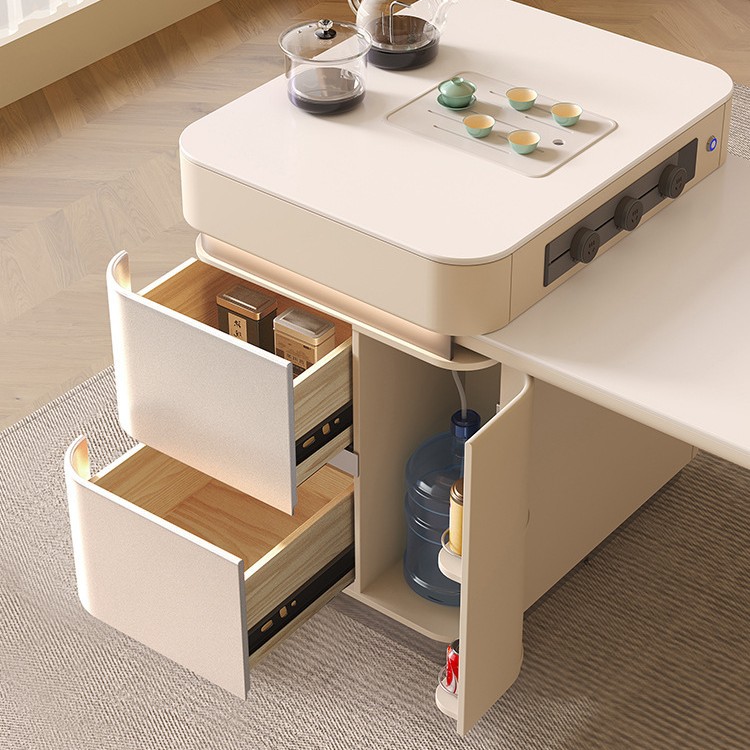 Mesa de comedor de la isla con cocina de inducción, placa de roca retráctil, hogar, lujo ligero, plataforma de guía central simple moderna, mesa de té de Kung Fu