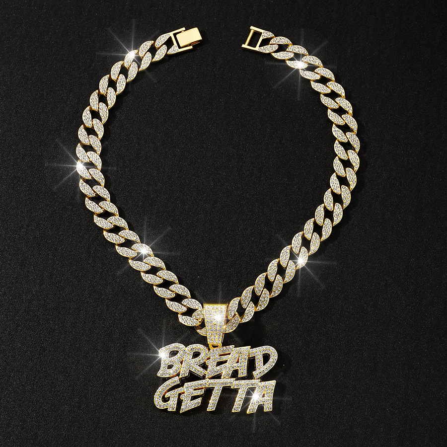 Aleación de diamante completo Hip-Hop BREAD GETTA doble colgante alfabético creativo de personalidad europea y americana para hombres y mujeres
