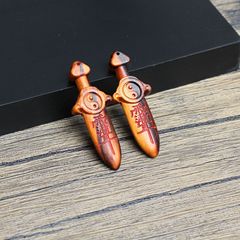 Lightning struck mahogany and crape myrtle small sword with seven stars carved on the back and painted with cinnabar, pendant, Taoist magic weapon, portable accessory