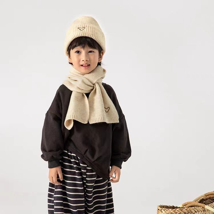 子供用帽子とスカーフの2点セット秋冬韓国風ニット帽ベビープルオーバー帽子暖かいウール帽子男の子と女の子用|undefined