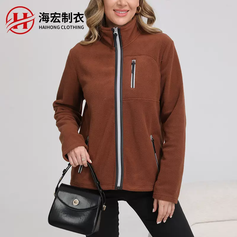 欧美摇粒绒女外套秋冬抓绒绒衫冲锋衣内胆2025时尚新款反光条卫衣