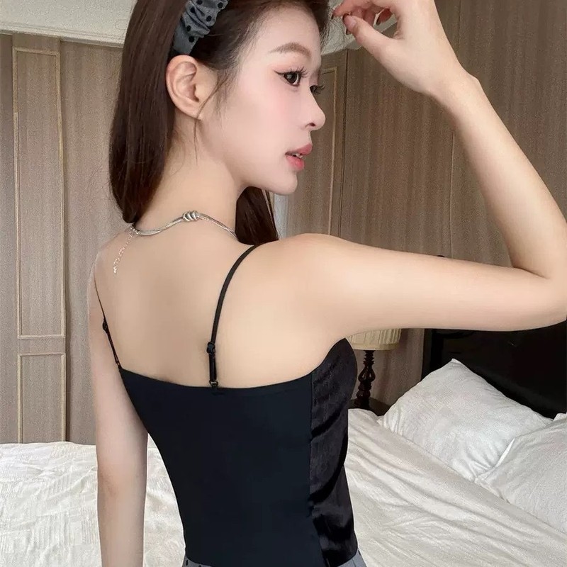 秋冬新款国风金丝绒美背修身一体式带胸垫百搭女肩带可调节|undefined