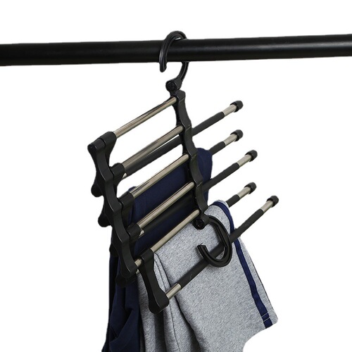 Multifunctional stainless steel trouser rack folding non-slip magic trouser rack home wardrobe hanger telescopic multi-layer storage