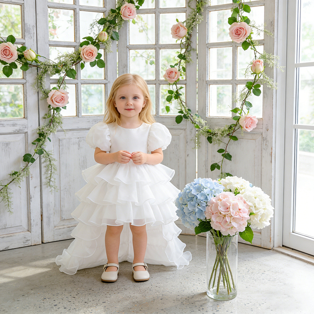 Vestido transfronterizo para niños, vestido de princesa, vestido de cola de moda, vestido de fiesta de niña de flores, vestido de lavado de un año para bebés