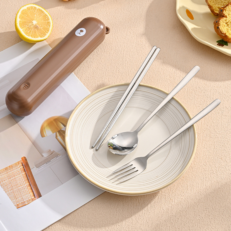 304 ステンレス鋼ポータブル食器セットクリエイティブ円筒ポータブルボックススプーンフォーク箸学生ランチ食器キャンプ|undefined