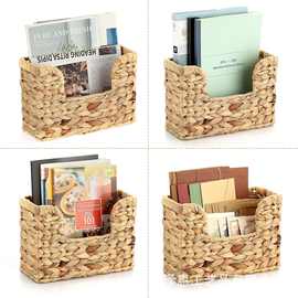 跨境编织悬挂杂志架壁挂式葫芦草书籍文件存储篮文件整理器杂志架