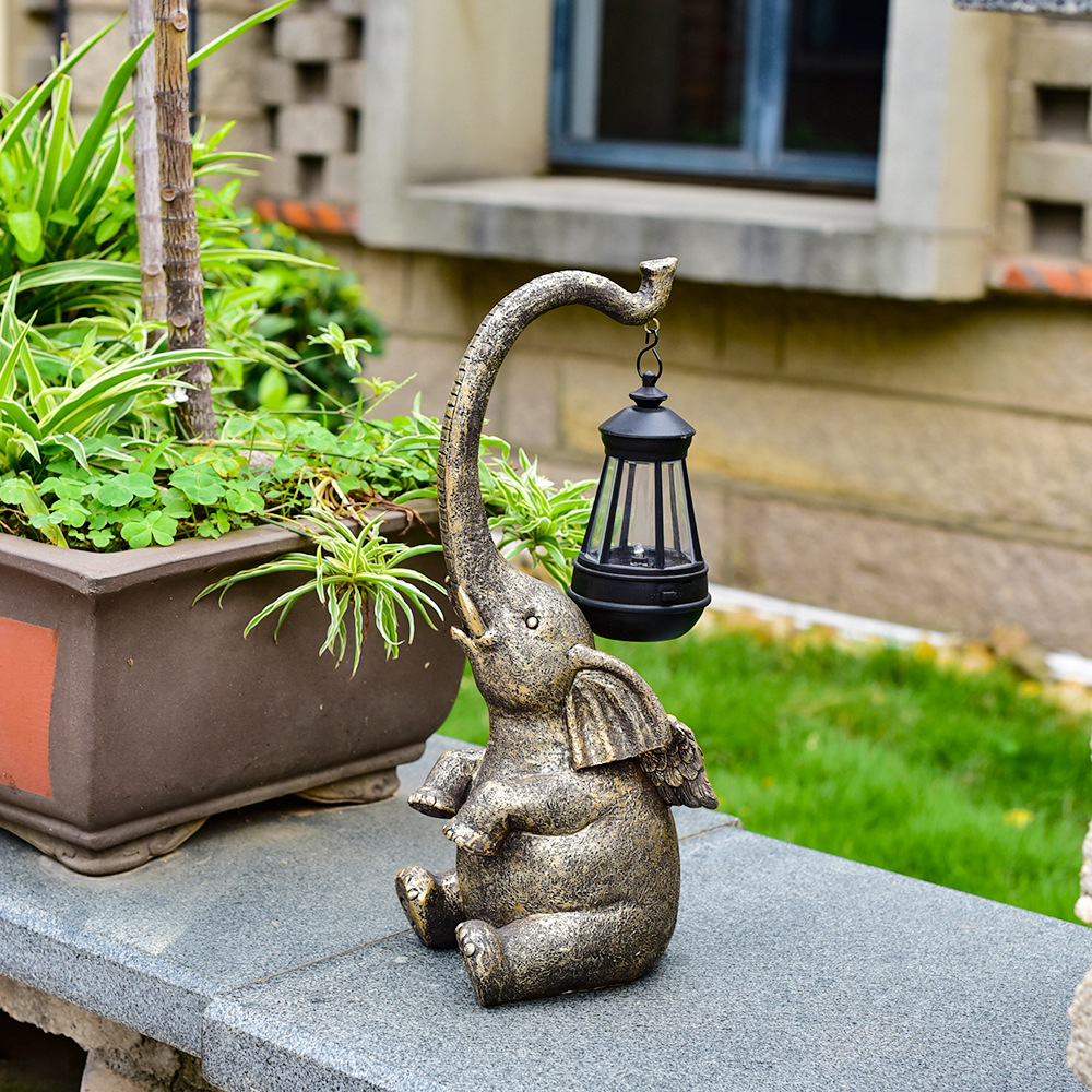Cross-border solar elephant resin decorative craft statue lantern elephant outdoor courtyard garden decoration