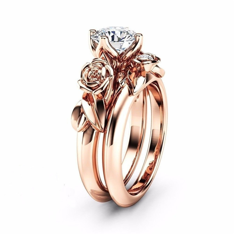 1 Pair Quantity Romantic Flower Alloy Plating Inlay Zircon Rings