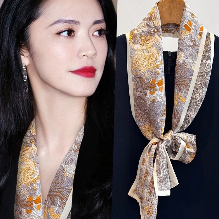Rainforest Silk Long Scarf Neck Tie for Women 2025 New Mulberry Silk Fashion Floating Scarf Narrow Scarf Neck Scarf