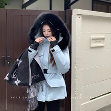 欧高端羽绒棉服女短仿狐狸毛领收腰三防冲锋衣滑雪服装外套冬新