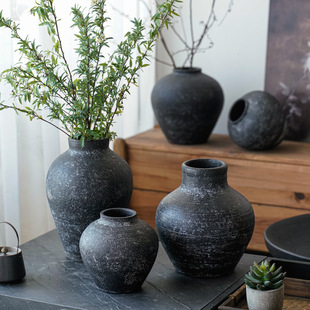 Quiet Style Vintage Vase Coarse Pottery Homestay Pottery Jar New Chinese Style Ceramic Dried Flower Insert Balcony Flower Pot Home Decoration