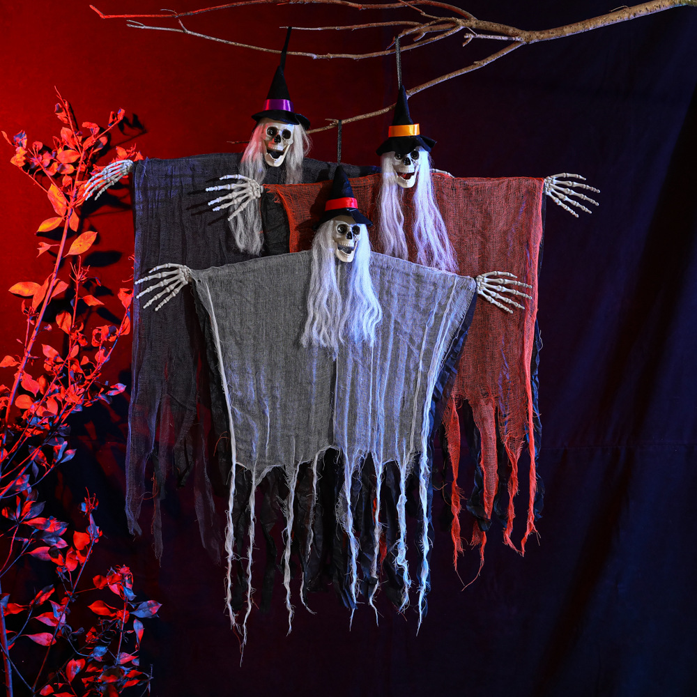 Transfronterizo nuevo colgante de Halloween fantasma cráneo gasa colgante Cámara fantasma casa embrujada Decoración Accesorios horror cráneo