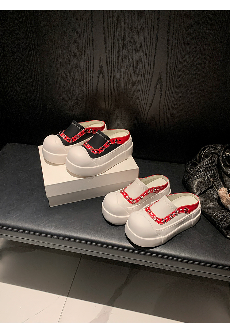 Giày sneaker nữ đế dày mũi to slip-on da thật phối màu — màu đen, màu trắng chi tiết 12