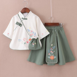 Girls' Hanfu Chinese Tang Suit Ancient Style Little Girl Fairy-Like Republic of China Traditional Dress Set Chinese Style Spring and Summer