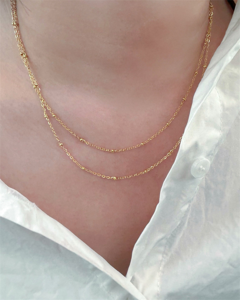 8g Weight Double Layer Necklaces, Necklace Classification Titanium Steel Chain Material cable chain Chain Type 1 Piece Quantity Holiday, Daily Occasion Titanium Steel Material Solid Color Pattern Women's Gender Plating Design Simple Style Style Titanium Steel Simple Style Plating Solid Color Double Layer Necklaces Necklace 无