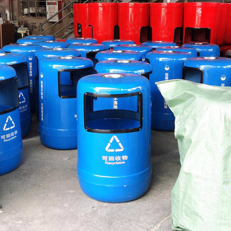 Aging-Resistant, Corrosion-Resistant and Rust-Free 85L Large-Capacity Fiberglass Peel Box Blue Round Trash Can
