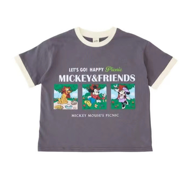 26 Summer Style In-Stock Disney Cartoon Minnie Mickey Littc White Ribbed Short-Sleeve T-Shirt