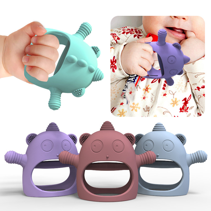 Mortero de silicona para bebé unicornio, palo molar para bebé, protector de manos, artefacto anti-comer, juguete calmante, morder y morder
