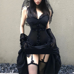 暗黑时髦辣妹小众套装女春秋季十字架连衣裙显瘦遮肉披肩两件套潮