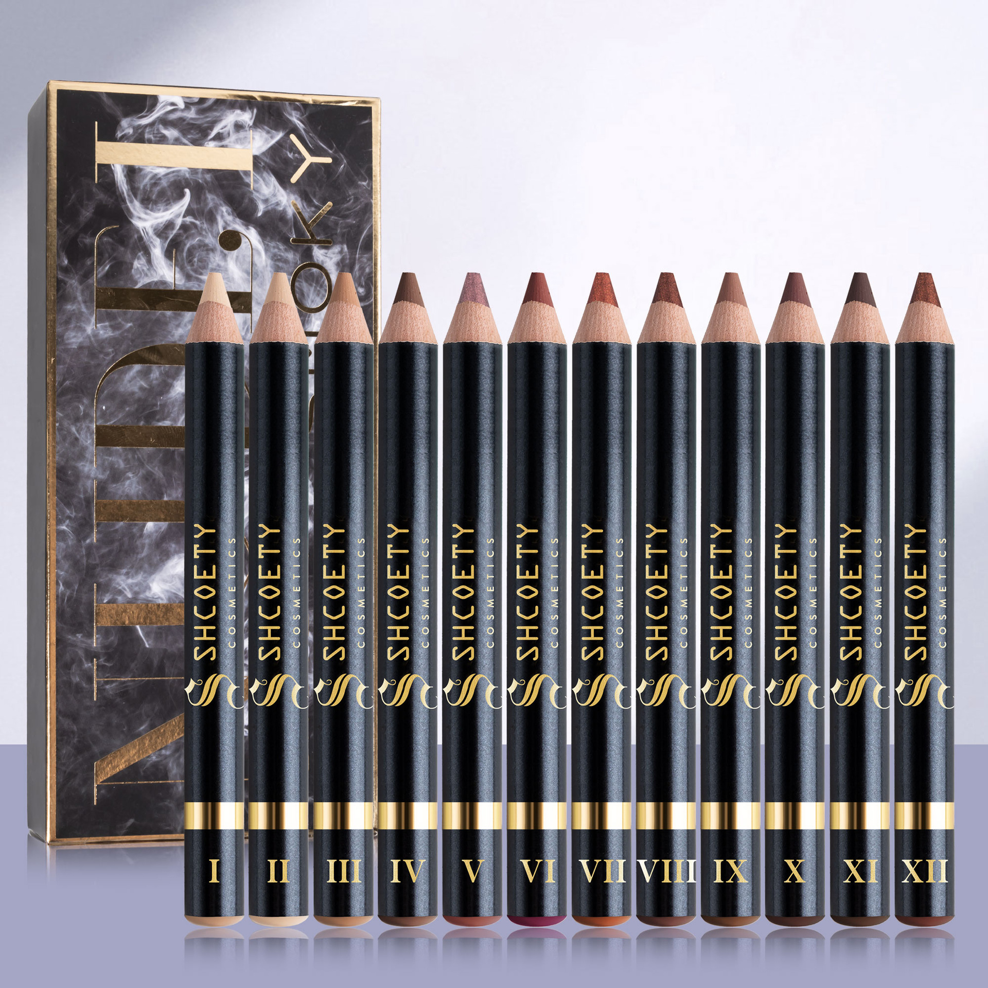 SHCOETY 12-color pearlescent eyeshadow pen set, non-smudging with pencil sharpener, eyeliner, horizontal pencil, cross-border Item Picture
