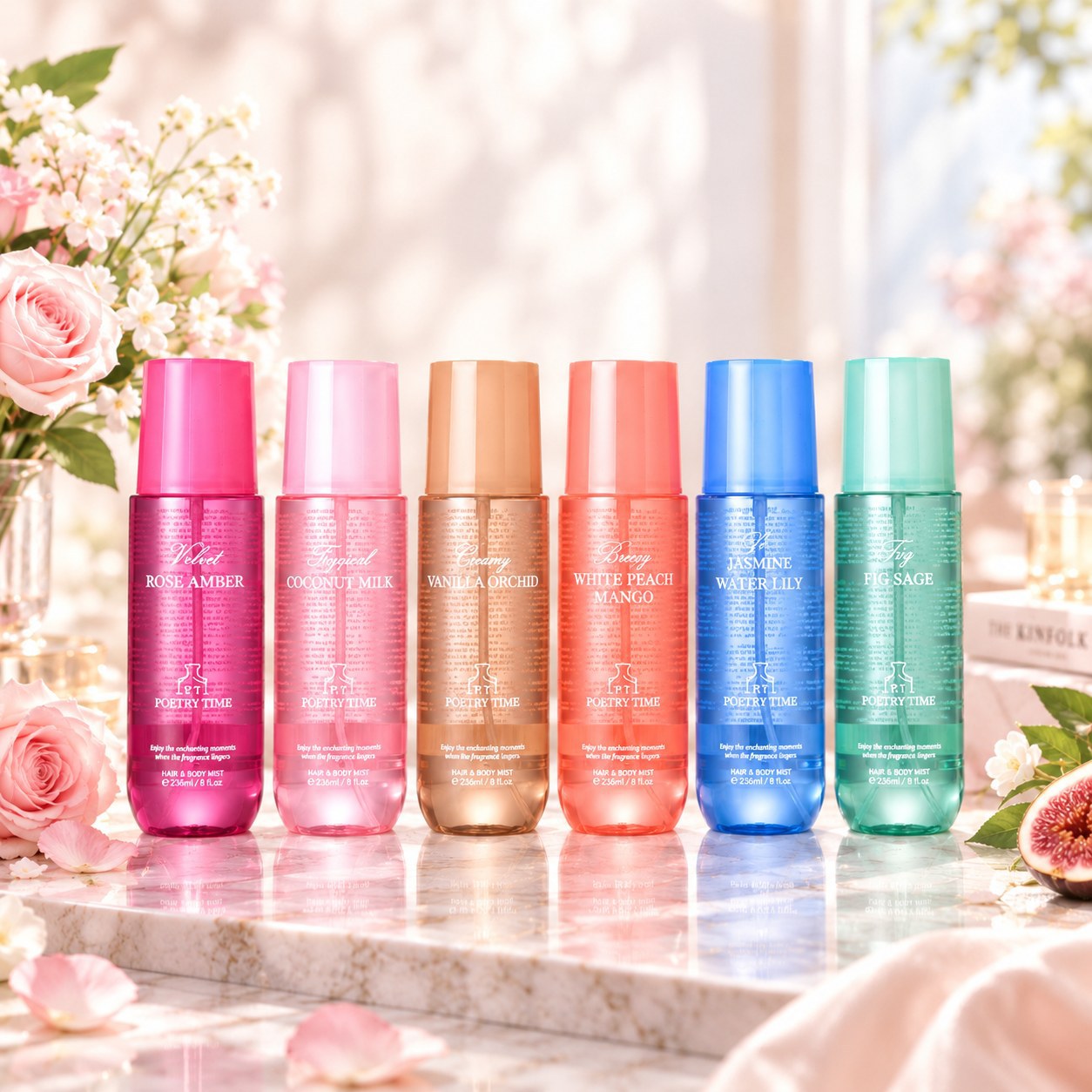 poety time Southeast Asia hot selling hair and body perfume spray body spray perfume large bottle 236ml