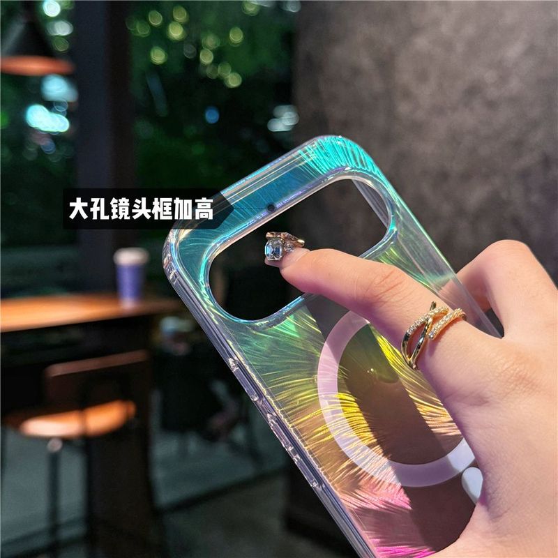 国境を越えて適用される Google Pixel10 携帯電話ケース グラデーション磁気ケース Google 9pro カラフルな羽の糸 10pro|undefined